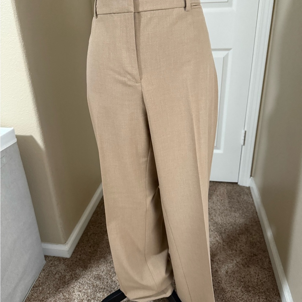 LOFT Tan High-Waisted Wide-Leg Trousers
